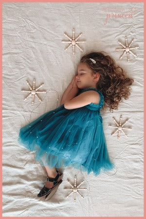 dark teal green tulle dress with butterfly wings