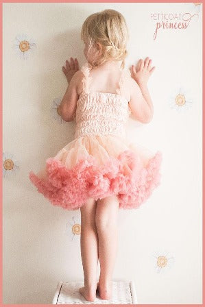 Peach and coral pink soft ruffle tutu dress for birthday party