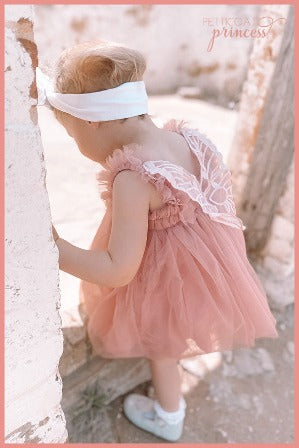 dusty pink tulle dress with butterfly wings