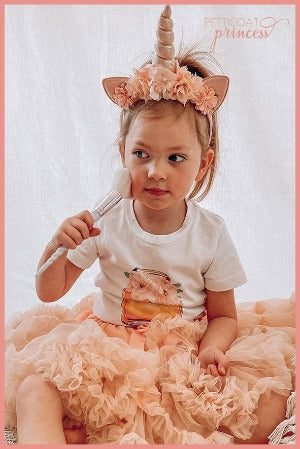 peach petticoat tutu with matching unicorn flower crown