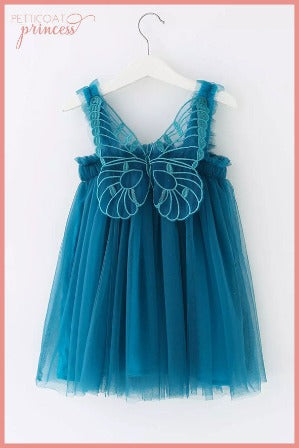dark teal green tulle dress with butterfly wings