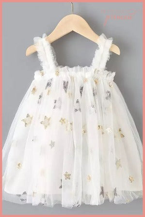 White with sequin star tulle dress