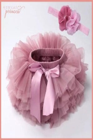 Dusty pink tutu ruffle bloomers for cake smash photos