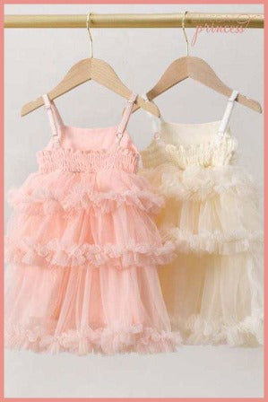pink and white tiered tulle dress