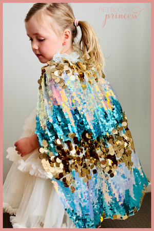 Blue and Gold Sequin Cape