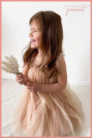 champagne tulle dress with butterfly wings
