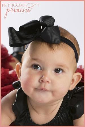 Noir black grosgrain ribbon bow headband accessory