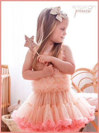 Peach and coral pink soft ruffle tutu dress for photo shoot