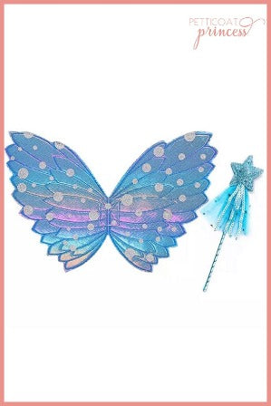 Blue rainbow wings and wand set
