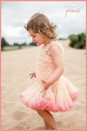 Peach and coral pink soft ruffle tutu dress for twirling