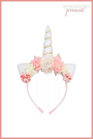 unicorn crown, pink and cream flower crown, unicorn party, magical unicorn theme