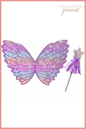 Purple rainbow wings and wand set