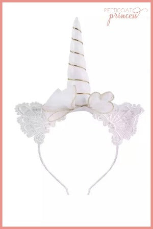 white unicorn headband with lace details for photos 