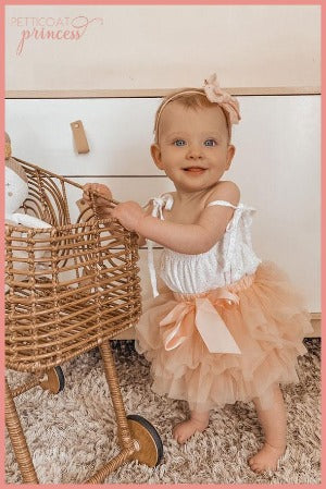 Dusty Peach soft ruffle tutu bloomers for 1st birthday party