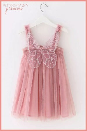 dusty pink tulle dress with butterfly wings